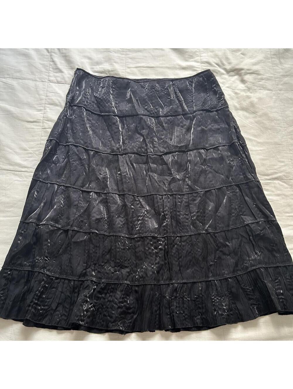 Studio 1940 Black Tiered Crinkle Skirt Size 18 Flared Textured